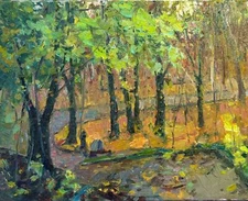 Original impressionism autumn Plain air Oil painting on canvas by E.Lozovoy