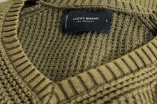 Lucky Brand Sweater Men's Textured Cotton Olive V-Neck Raglan Large