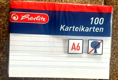 Karteikarten A6, weiß liniert, ca.75 Stück (angebrochene Packung), Marke Herlitz