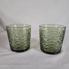 Anchor Hocking Vintage Soreno Bark Juice Glasses Set of 2 Avocado Green MCM USA