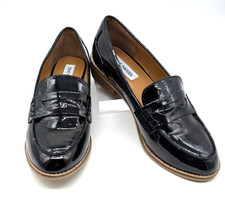 Steve Madden Black Patent Penny Loafers Sleek, Sculptural, Iconic 10M NEW