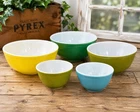 Vintage Pyrex Primary Colors Mixing Bowls Set of 5 Nesting Yellow Green Blue