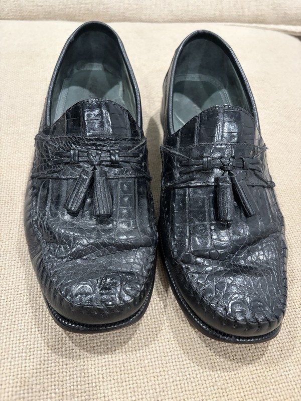 Black Caiman  Leather Loafers By Brass Boot In Size 10.5