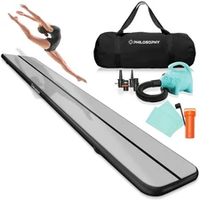 OPEN BOX - 20' x 3.25' Inflatable Tumble Mat Track w/ Electric Pump - Black