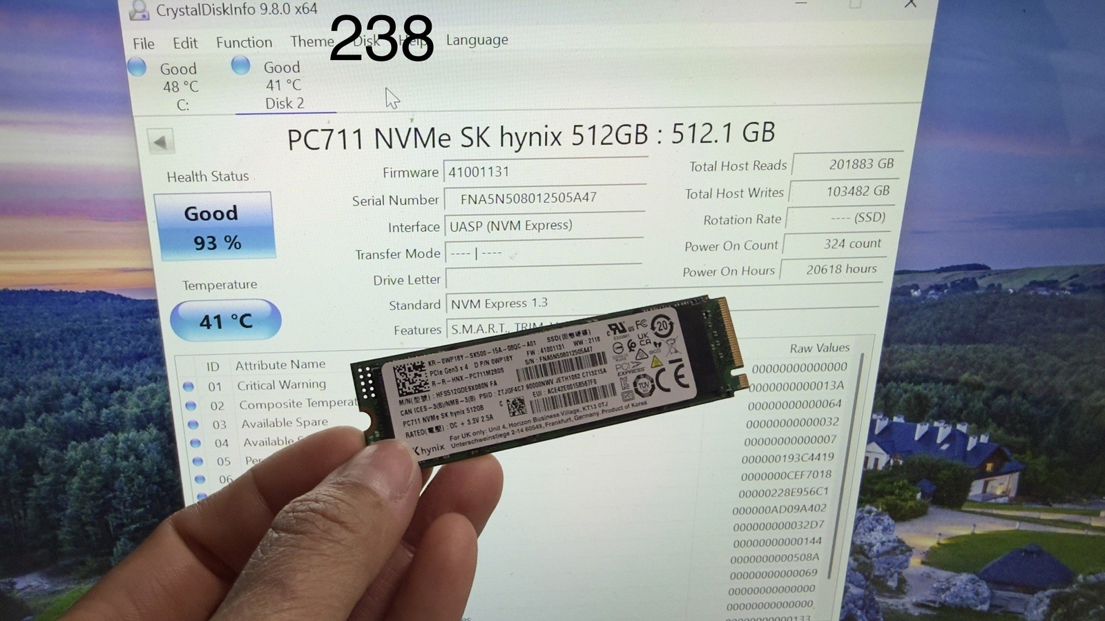 SK Hynix PC711 512GB NVMe 2280 SSD HFS512GDE9X080N Health 93%