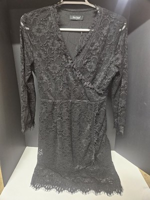 Women's Junior's Black Lace Dress Medium One Sight M V Neck Gothic Goth 