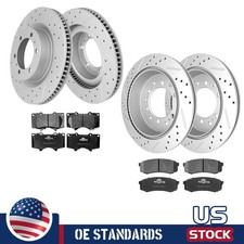For 2010 - 2024 Toyota 4Runner Front Rear Drilled Disc Rotors Ceramic Brake Pads
