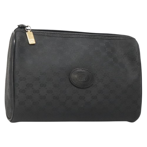 GUCCI Micro GG Supreme Pouch PVC Black Gold Auth 133307