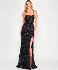 Crystal Doll Juniors' Sequined Lace-Up-Back GownSz3 129
