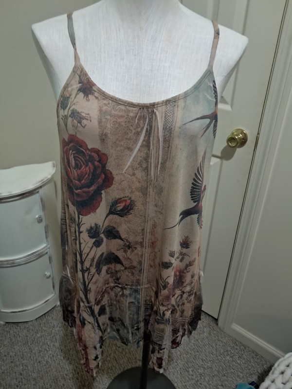 Womens Tank Top By Origami Size S Ruffles Taffeta Embroidery And Ruffled Bottom