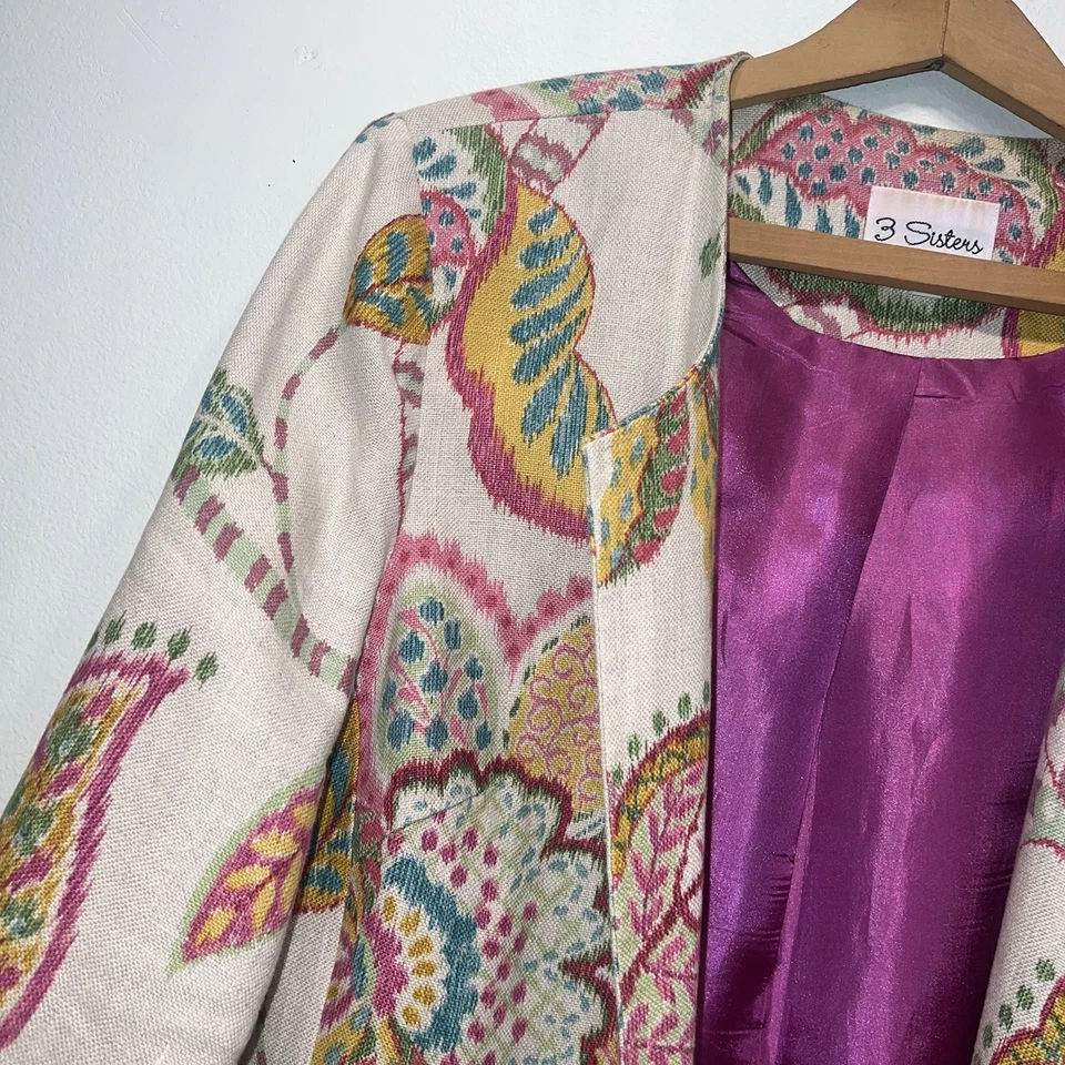 Mujer 3 Hermanas Mezcla de Lino Frente Abierto Chaqueta Extra Grande Boho Blazer Costero Foto 2 de 4