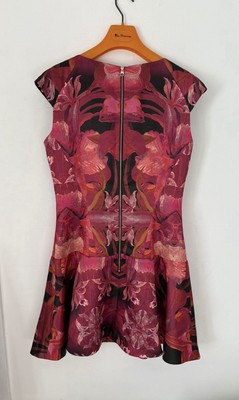 Ladies Ted Baker Floral Jewel Dropped Waist Mini Dress Boat Neck Size 3/UK  12 | eBay UK