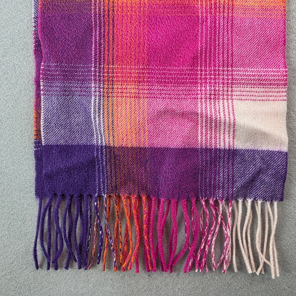 Cachecol Charter Club 100% cashmere luxo xadrez roxo rosa laranja tamanho único feminino - Imagem 4 de 4