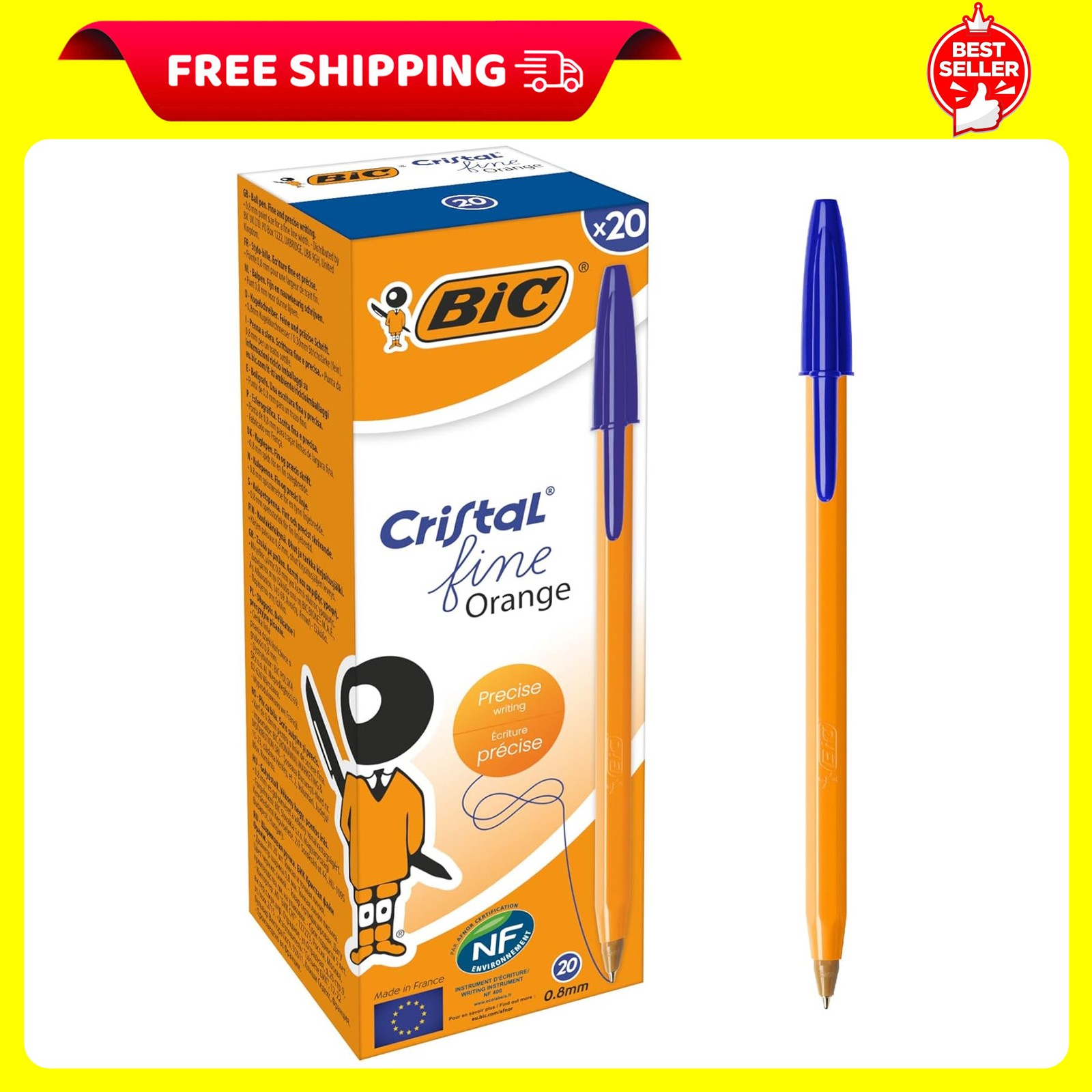 BIC Orange Original Fine Ballpoint Pens Fine Point 0.8 mm Bl