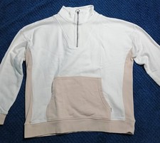 Fatface 1/4 Zip Pullover Sweatshirt Pouch Pocket Cream Tan Women's Size 16 XL