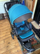 Jane Trider 3-Wheel Pushchair with Raincover, Carrycot, and Accessories In Teal