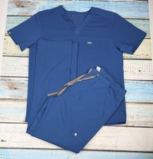 Figs Scrub Set Men Size L Leon Top Pisco Pants Zip Pockets Medical Nurse Teal