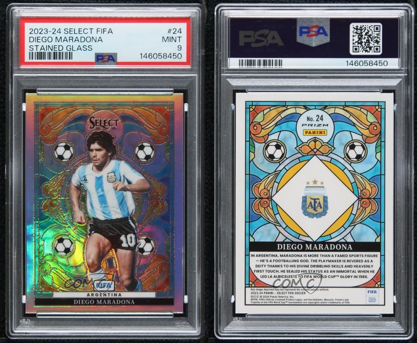 2023-24 Panini Select FIFA Stained Glass Diego Maradona #24 PSA 9 MINT view 3