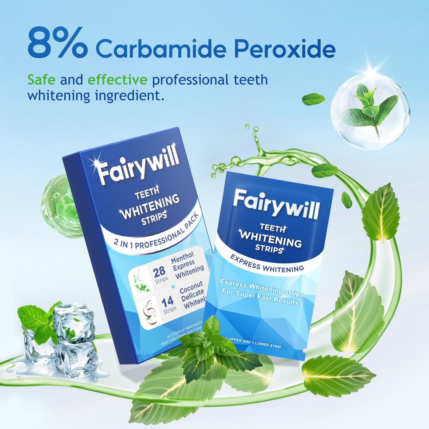 Fairywill 42pcs Teeth Whitening Strips Bleaching White Strips Tooth Whitener