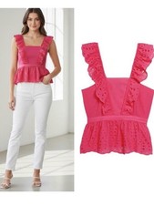 Banana Republic Hot Pink Eyelet Ruffle Peplum Camisole
