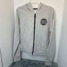 Bebe Sport Hoodie Sweater Full Zip Jacket Size M Gray Graphic Logo Pockets