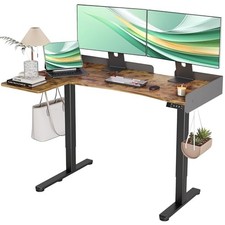 L Shaped Standing Desk, 55 Inch Electric Height 55 inch Rustic Brown