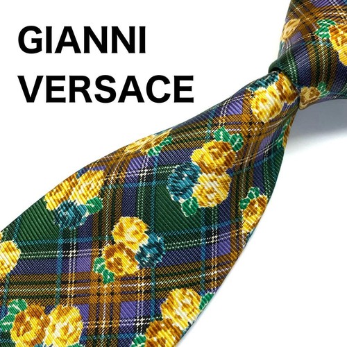 GIANNI VERSACE Rare tie Green, yellow, allover pattern silk from japan M1466 - Picture 11 of 24