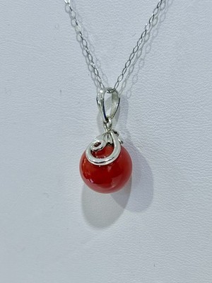 11,2 mm rote Koralle Anhänger & Halskette in Platin