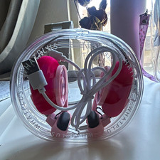 HATRALUS Pink/White Wired USB On-Ear Headphones Built-In Mic 40mm 1.2m