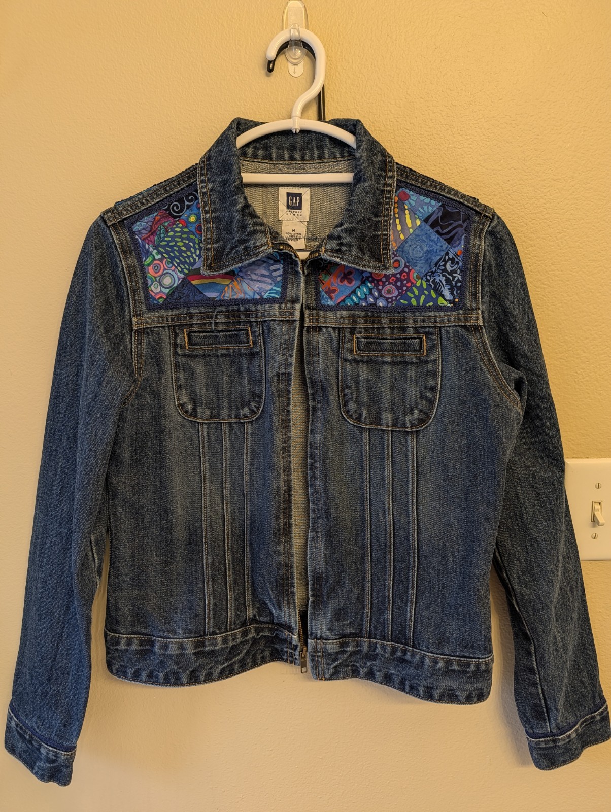 Hand Sewn Patchwork Jean Jacket Size Medium Misse… - image 1