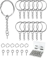 FIVEIZERO 300Pcs Key Rings Kit, 100Pcs Key Ring with Chain, Keyrings Kit,100Pcs
