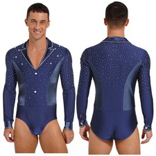 Mens Ballroom Latin Tango Rhythm Salsa Dance Shirt Practice Leotard Bodysuit Top