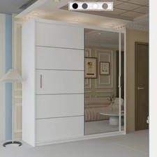 Sliding Door Wardrobe Mirror Panel Bedroom Storage Hanging Rail Shelves Cabinet