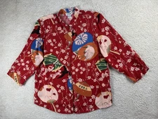 Citron Santa Monica Shirt Womens Medium Silk Japanese Crane Floral Fans Print