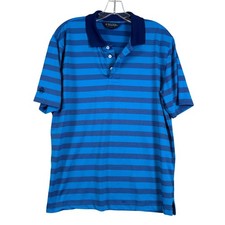 Brooks Brothers Mens Blue Striped Performance Golf Polo Shirt Large L Short Slv.