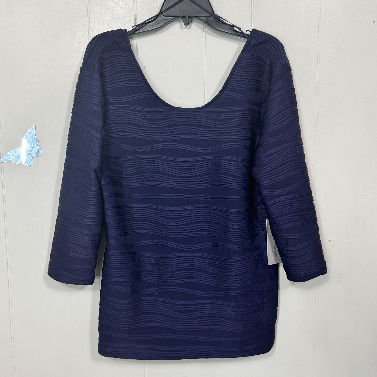 Jennifer Lopez Pullover Womens XL Blue Textured Knit 3/4 Sleeve Sunset Blues Top
