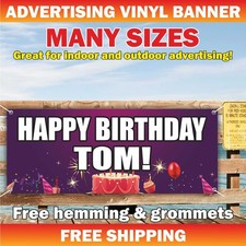 HAPPY BIRTHDAY CUSTOM NAME Advertising Banner Vinyl Sign Holiday Celebrate event