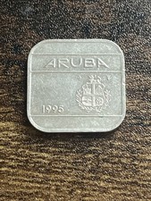 1995 Aruba 50 Fifty Cents Square Rare Date Beautiful Actual Coin TB9738*