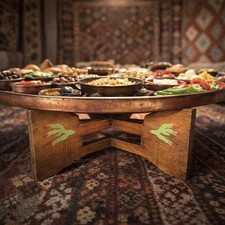 Antico tappetino da tavolo in legno rustico cultura turca intagliato a mano