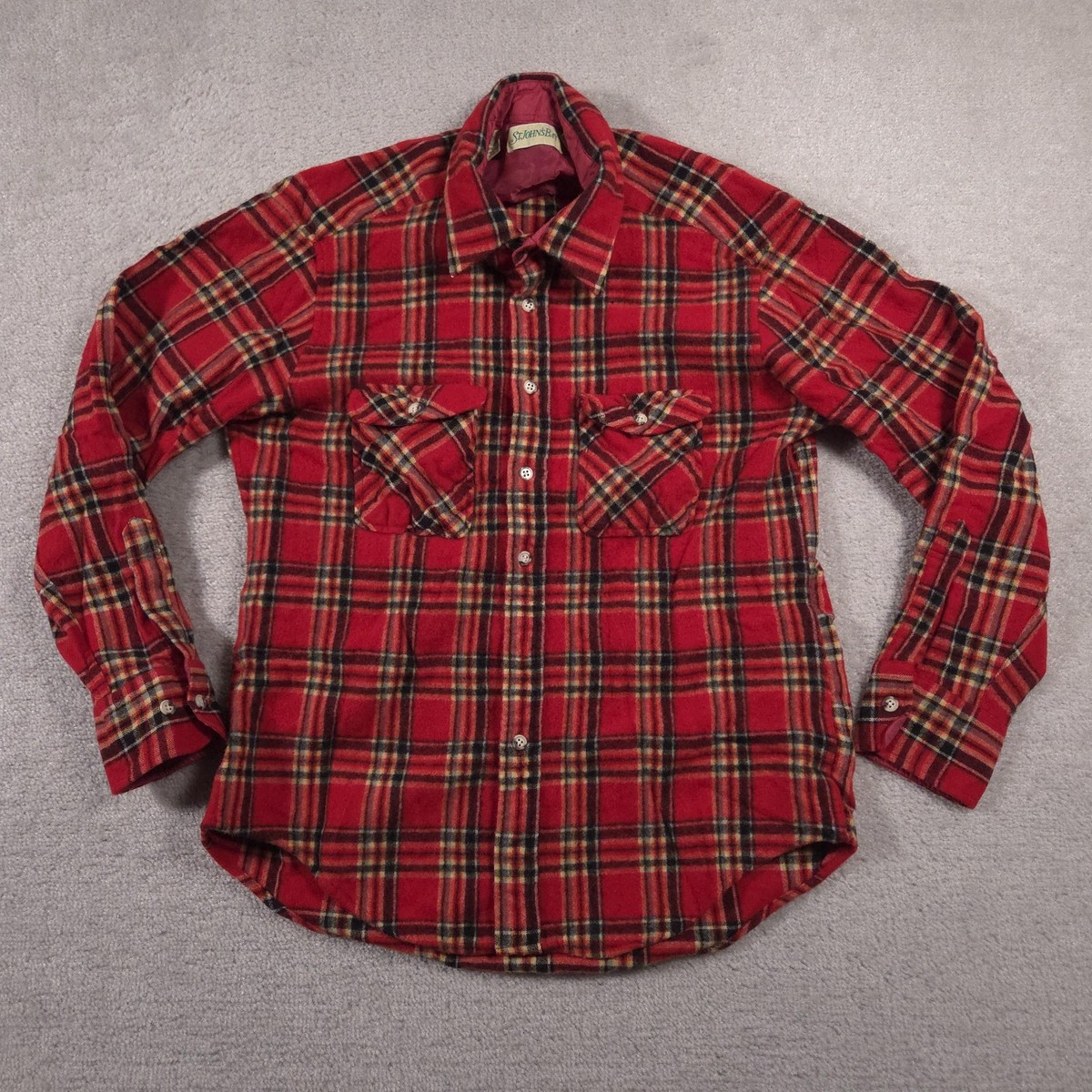 Vintage St Johns Bay Shirt Mens XL Plaid Wool Flannel Button Up