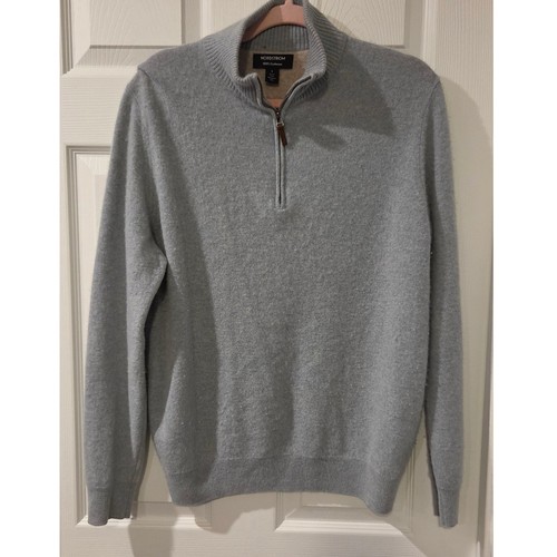 Nordstrom Men's 100% Cashmere Quarter Zip Sweater Large Gray Pullover