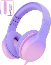 USB C over Ear Kids Headphones with HD Mic, Safe Volume Limited Wired Headphones