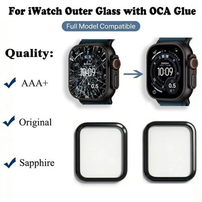 Ersatz Außen Glas Linse Apple Watch S4 S5 S6 SE 7 8 10 Ultra OCA Reparatur Set