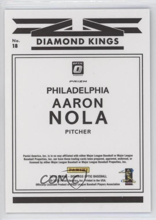 2019 Panini Donruss Optic Diamond Kings White Sparkle Prizm Aaron Nola #18 - Image 2 of 2