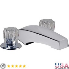 Two Handle Deck Mount Bathroom Faucet Kit W/ Acrylic Handles Hot Cold Adjustment