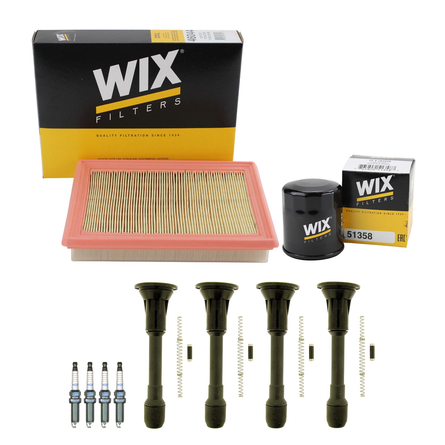 Wix Tune Up Kit NGK 4 Spark Plugs  Coil Boots Kit for Rogue Sentra 1.8 L4 Gas