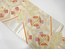 7539940: JAPANESE KIMONO / ANTIQUE FUKURO OBI / SILK / WOVEN CRANE