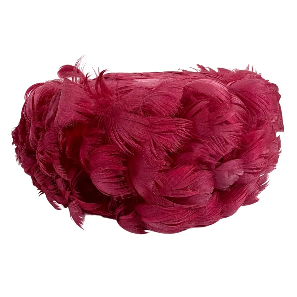 复古美国制造 Fuschia 粉色羽毛药盒头饰帽子女式 OS — 第 4/4 张图片