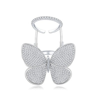 Modischer verstellbarer Schmetterling Zirkonia Ring für Damen, Größe 9 Platin