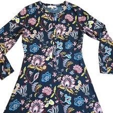 LOFT Floral Print Long Sleeve Shirt Button Neck A-Line Dress Size 8